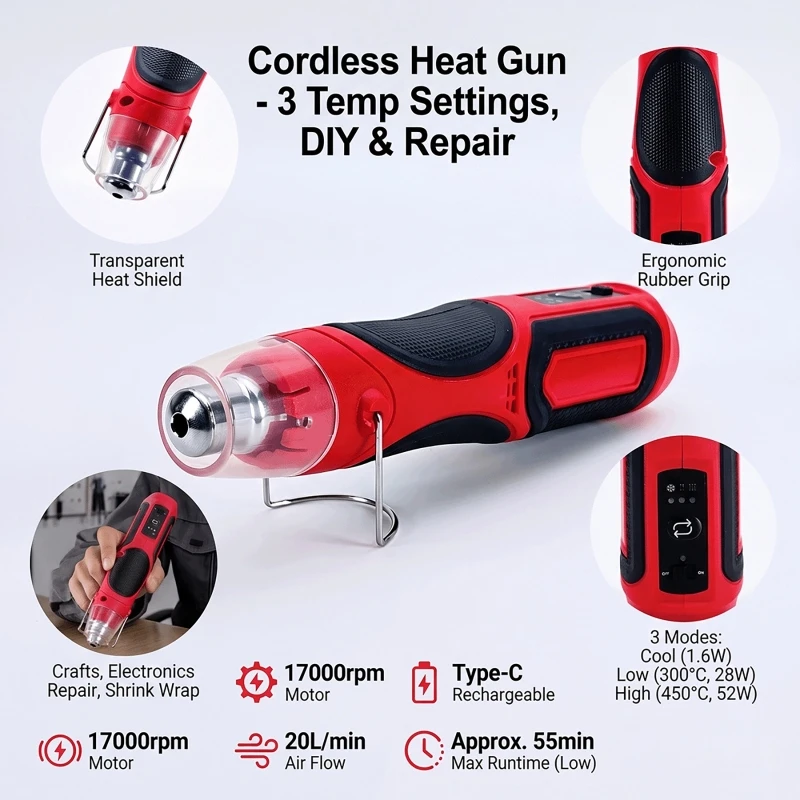 Heat Gun Small - Taşınabilir, Kablosuz, Mini Isı Tabancası, Type-C